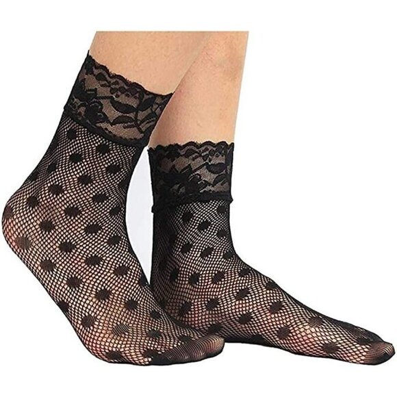𝅺FISHNET Socks Lace Short Ankle Stockings Socks Boots Heels Anklet Dress NWT - Picture 3 of 10